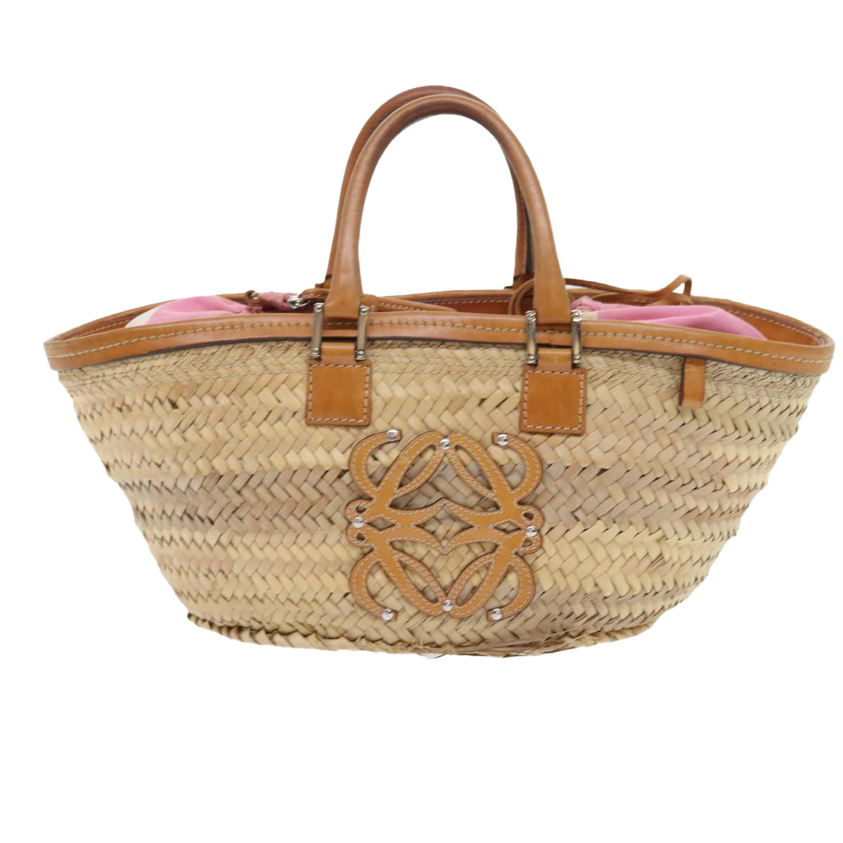 LOEWE Hand Bag Straw Beige Auth ar10494