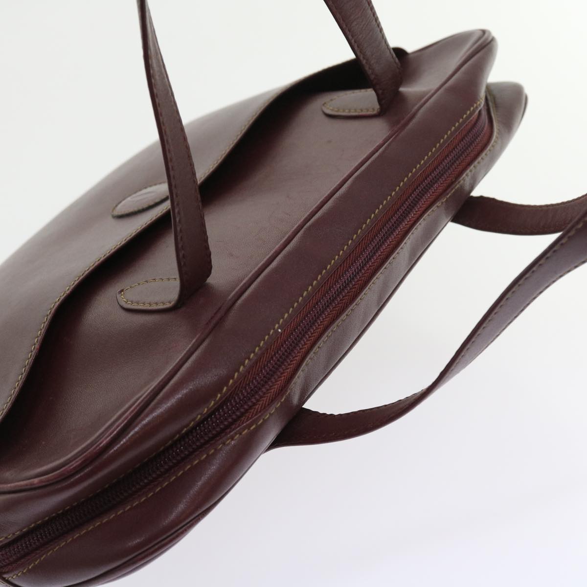 CARTIER Clutch Bag Shoulder Bag Leather 4Set Wine Red Auth ar10504