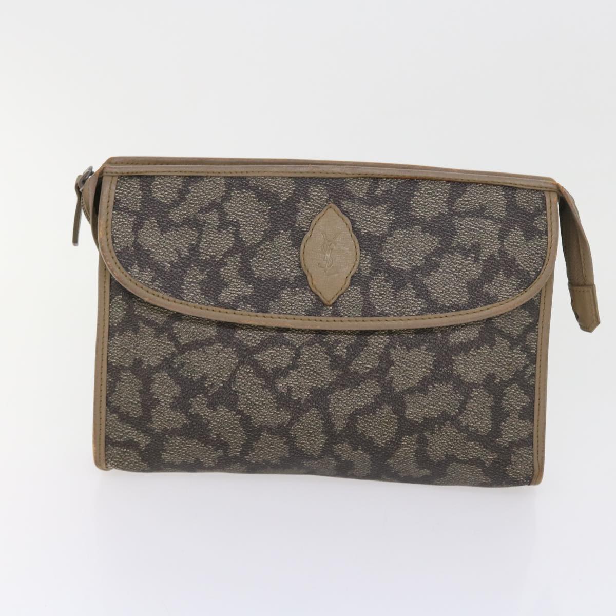 SAINT LAURENT Clutch Bag Shoulder Bag Leather 2Set Brown Gray Auth ar10512 - 0