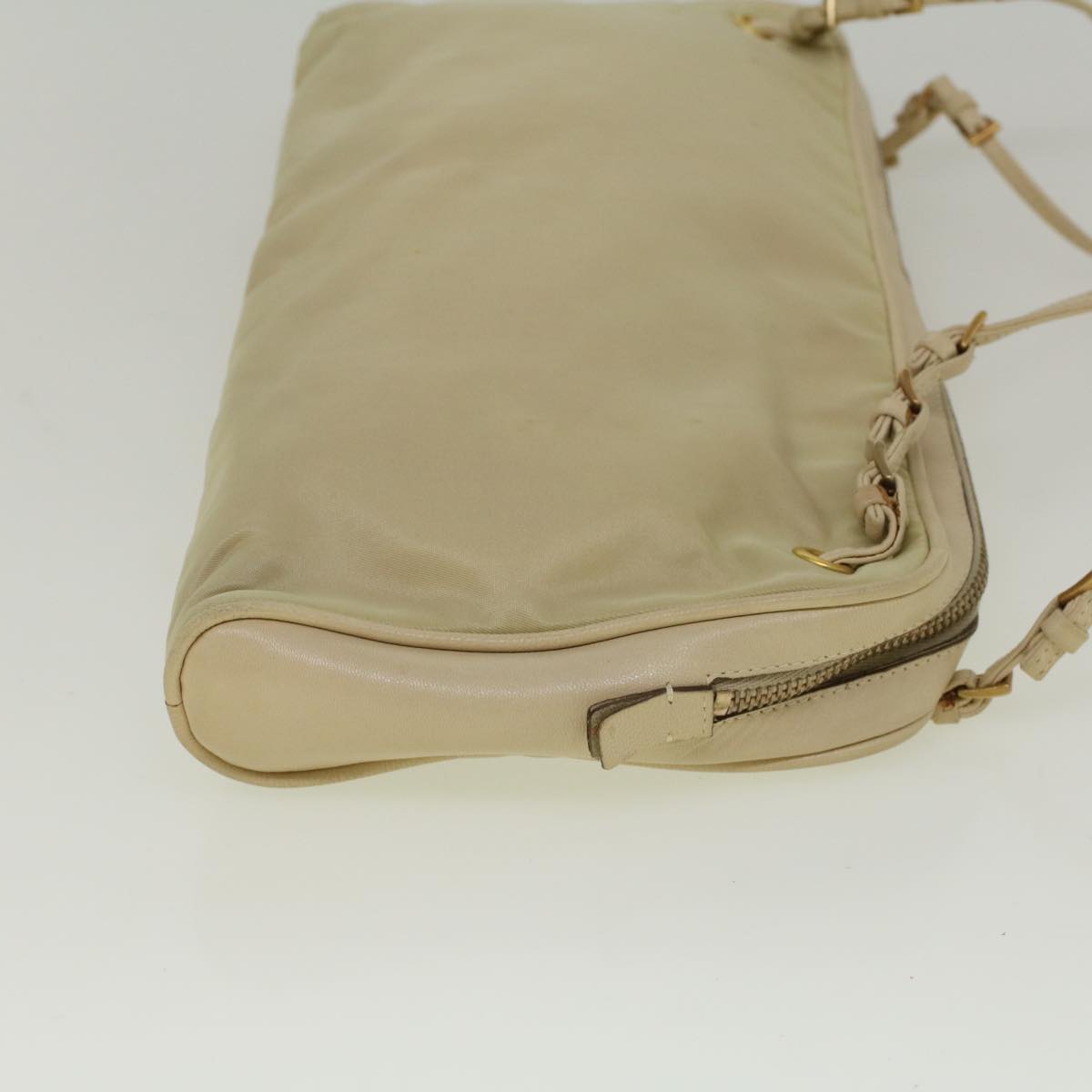 PRADA Shoulder Bag Nylon Beige Auth ar10528B