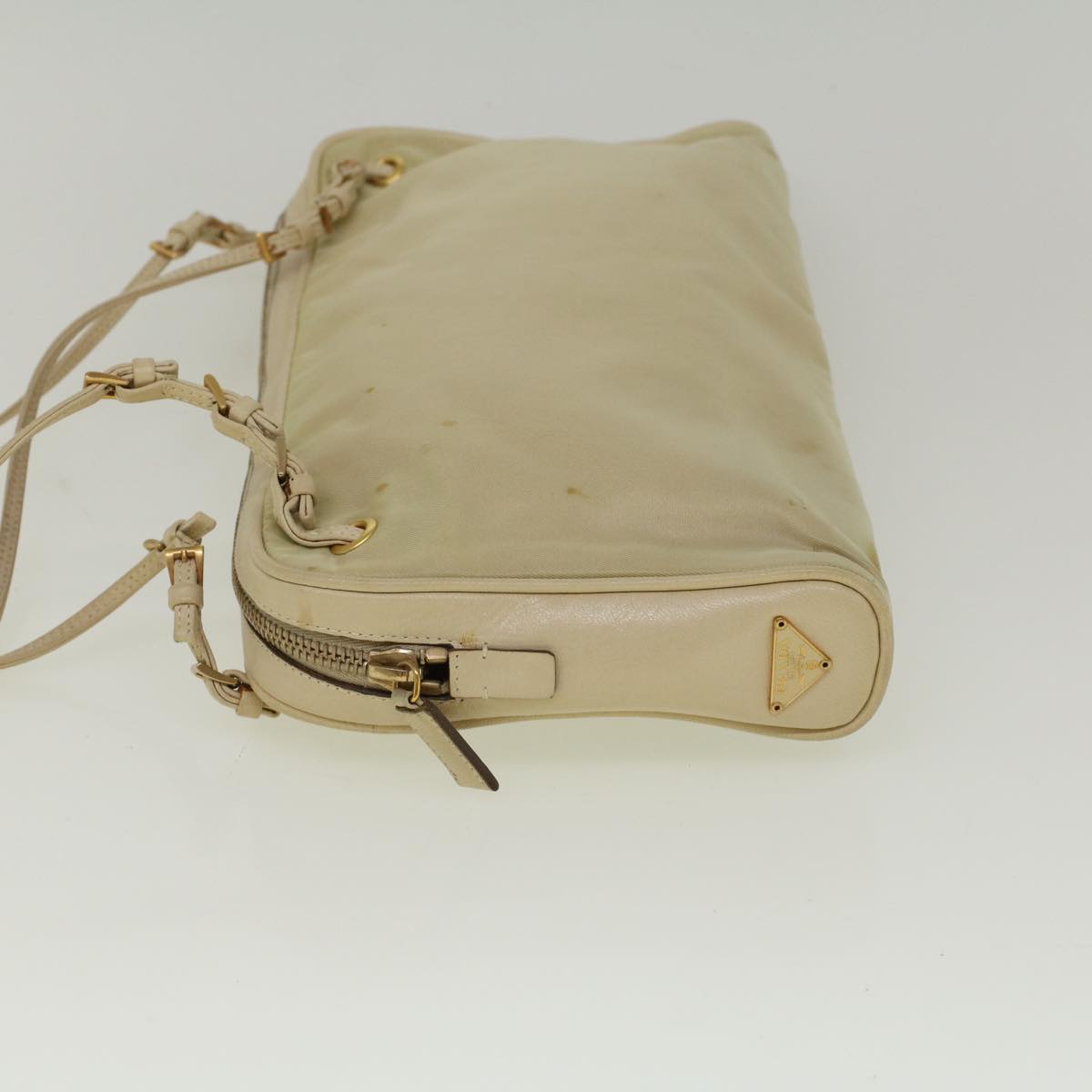 PRADA Shoulder Bag Nylon Beige Auth ar10528B