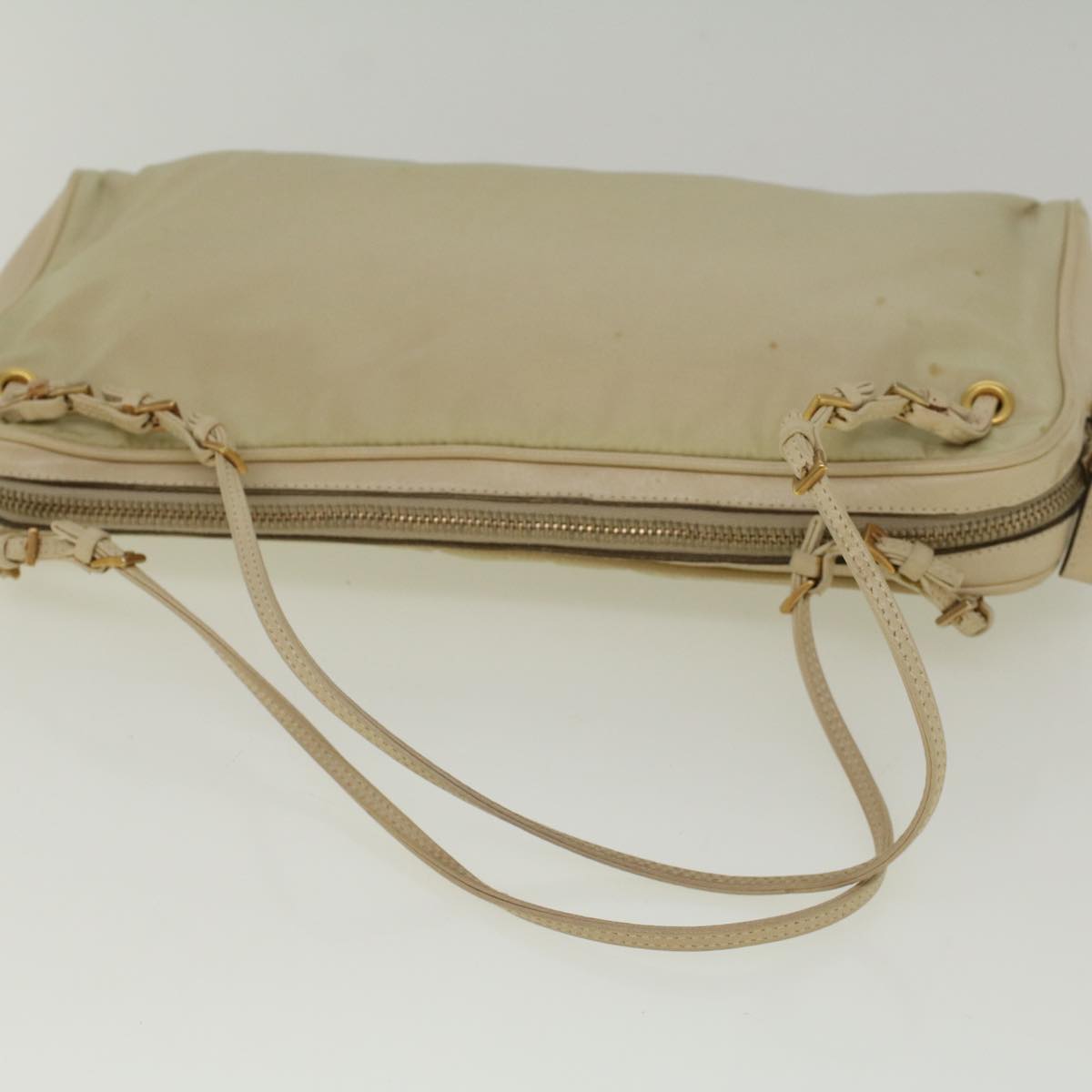 PRADA Shoulder Bag Nylon Beige Auth ar10528B