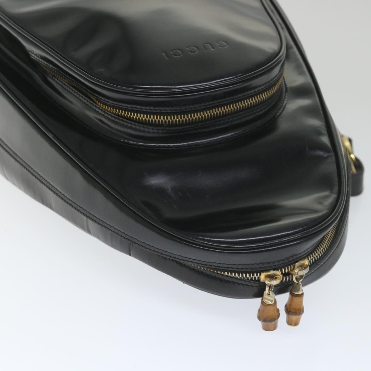 GUCCI Bamboo Shoulder Bag Patent leather Black 003 3444 0027 Auth ar10549B