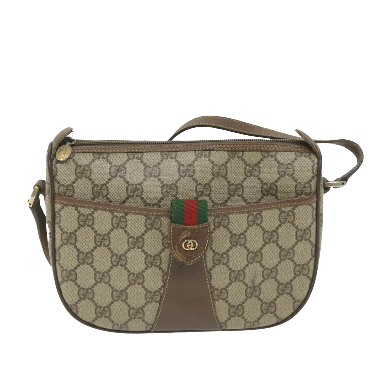 GUCCI GG Supreme Web Sherry Line Shoulder Bag Beige Red 001 754 Auth ar10582B