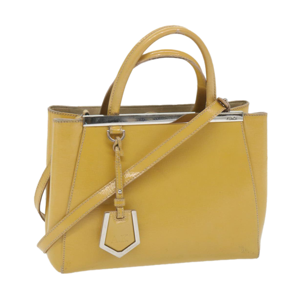 FENDI Hand Bag Patent leather 2way Yellow Auth ar10596B