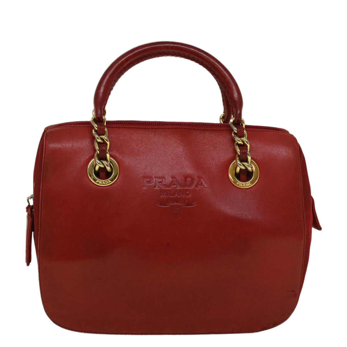 PRADA Chain Hand Bag Leather Red Auth ar10625B