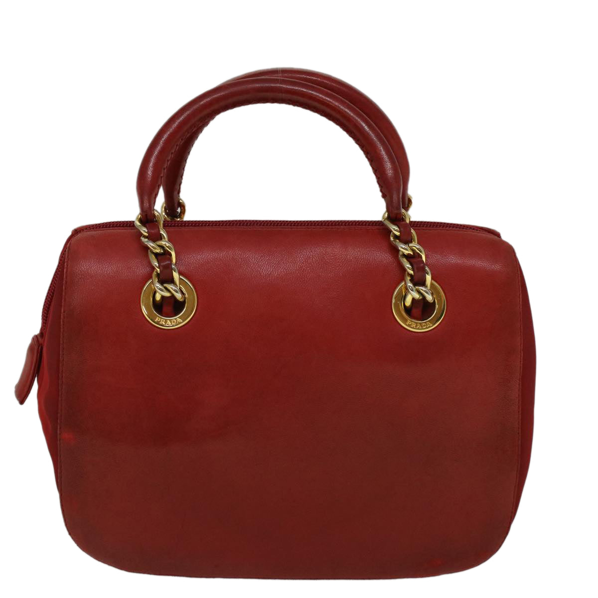 PRADA Chain Hand Bag Leather Red Auth ar10625B - 0