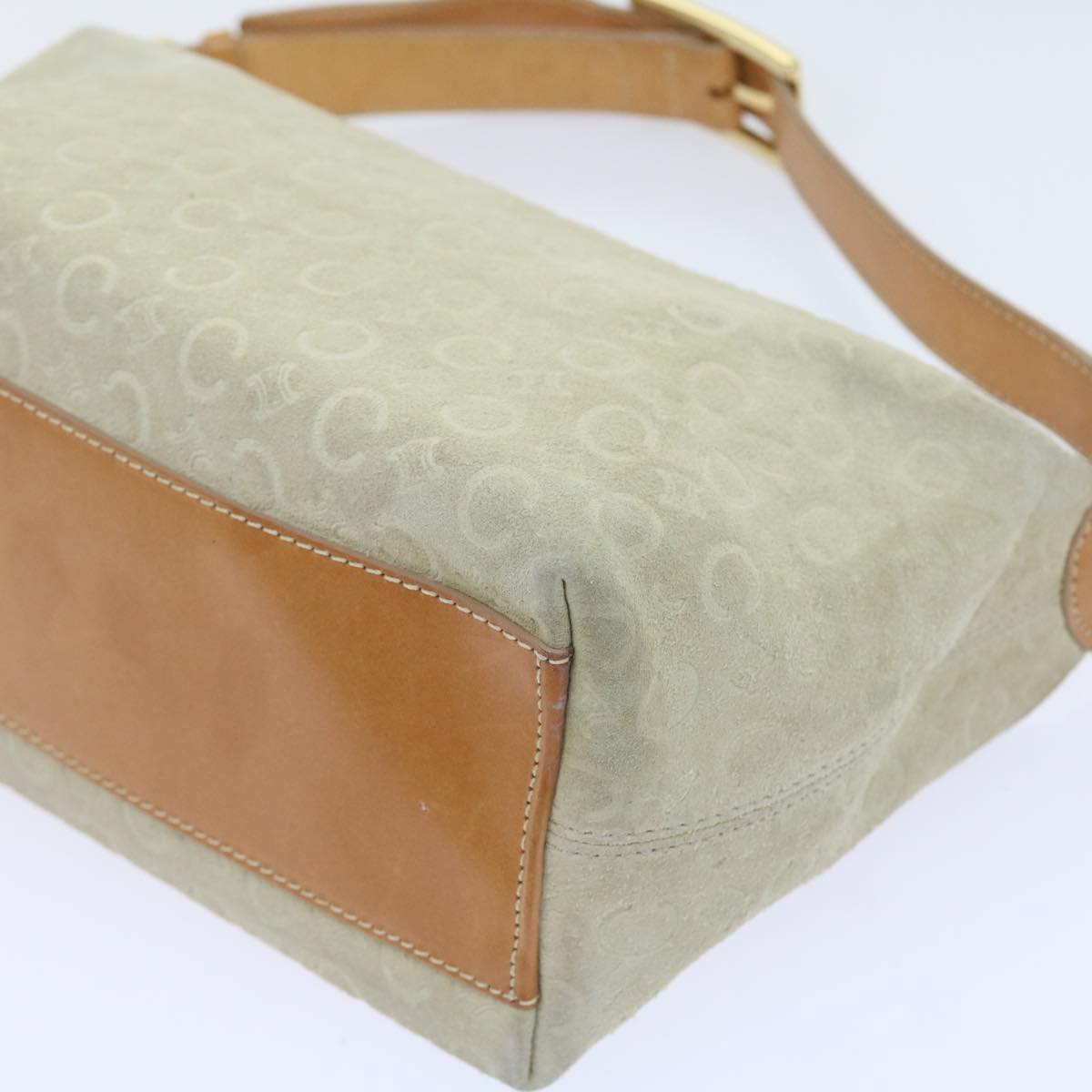 CELINE C Macadam Canvas Shoulder Bag Beige Auth ar10626B