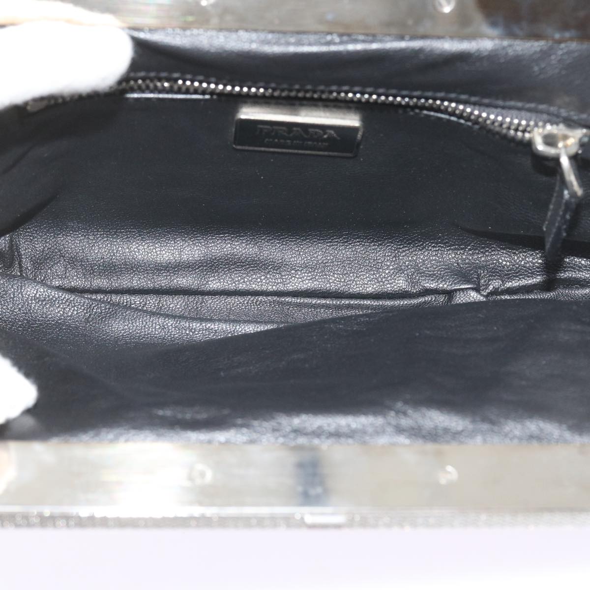 PRADA Gamaguchi Chain Shoulder Bag Leather Gray Auth ar10648B