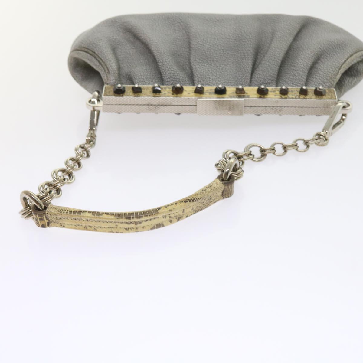 PRADA Gamaguchi Chain Shoulder Bag Leather Gray Auth ar10648B