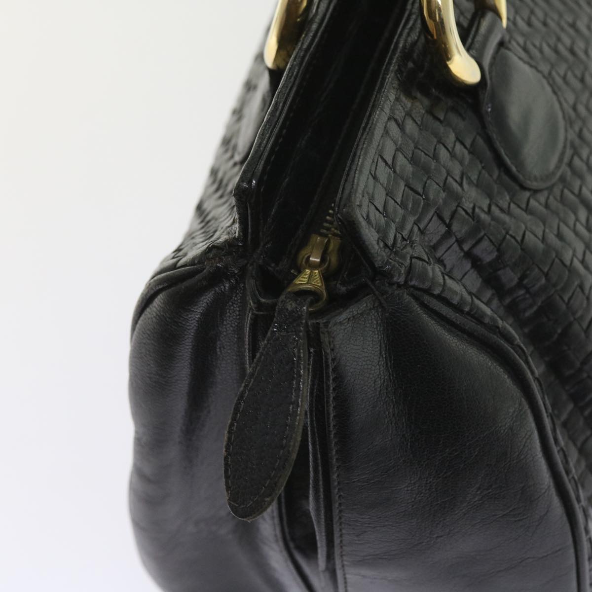 FENDI Hand Bag Leather Black Auth ar10655