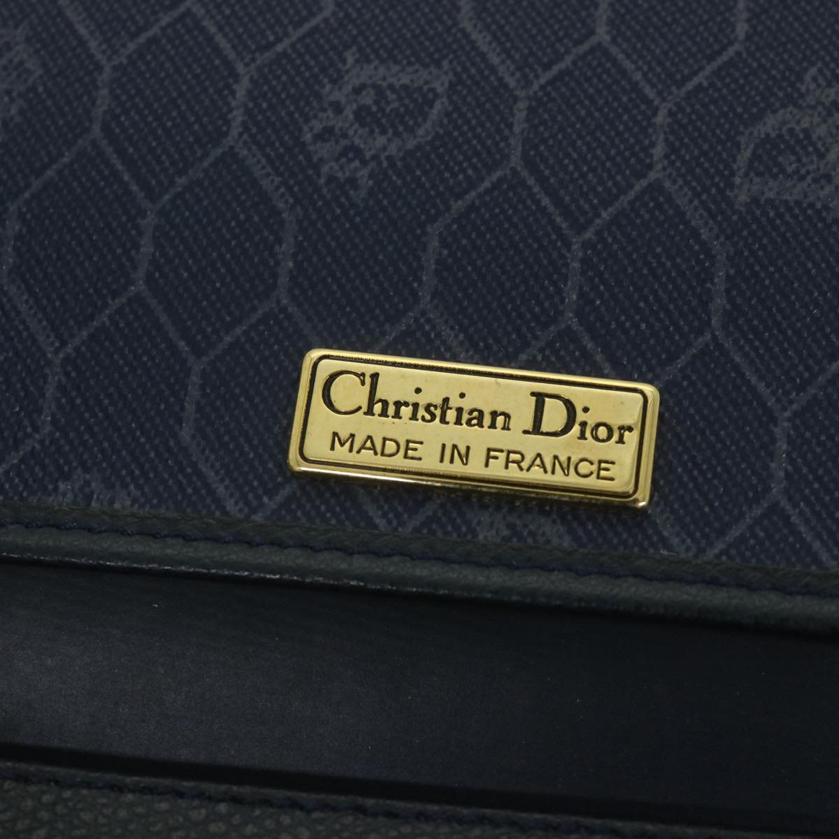 Christian Dior Honeycomb Canvas Chain Shoulder Bag Navy Auth ar10670