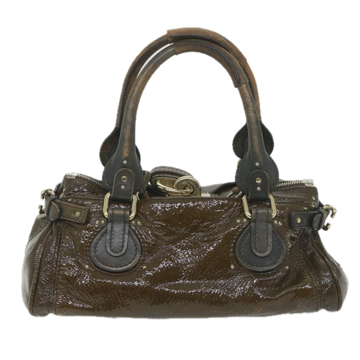 Chloe Paddington Hand Bag Patent leather Brown Auth ar10675