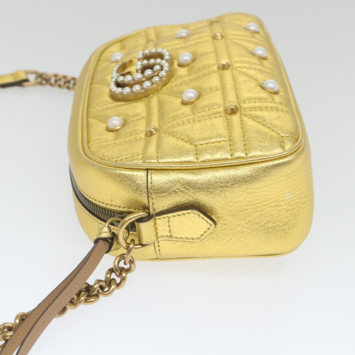 GUCCI GG Marmont Quilted Shoulder Bag Leather Gold Tone 447632 Auth ar10683