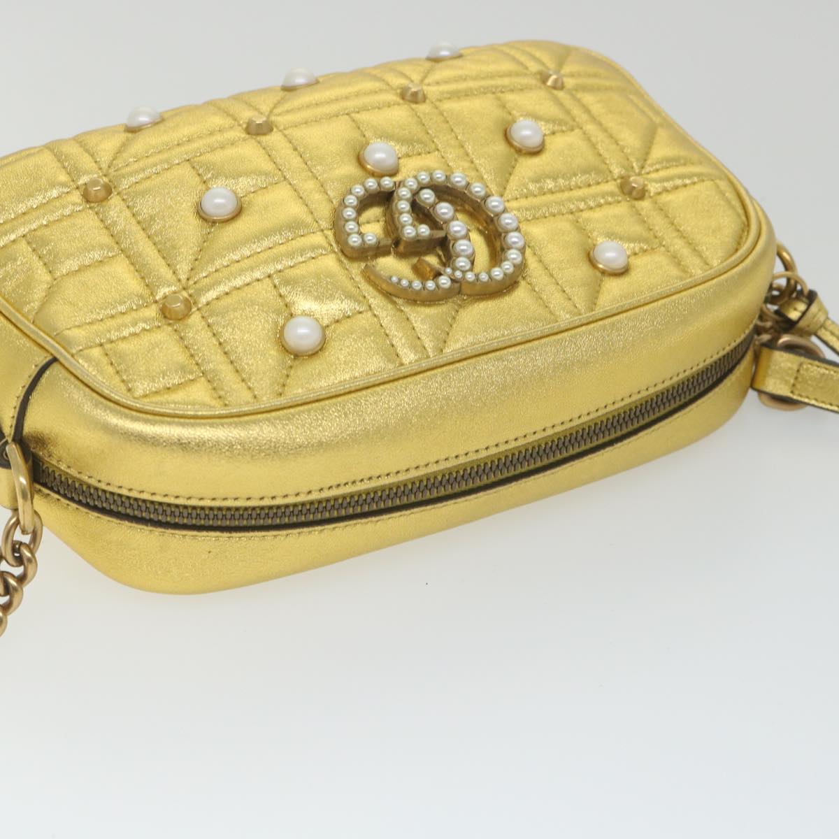 GUCCI GG Marmont Quilted Shoulder Bag Leather Gold Tone 447632 Auth ar10683