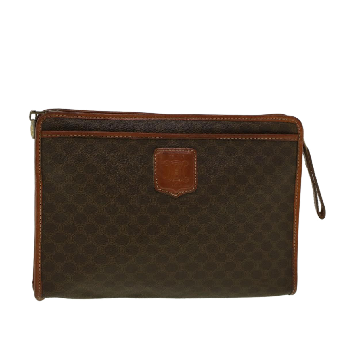 CELINE Macadam Canvas Clutch Bag PVC Leather Brown Auth ar10696