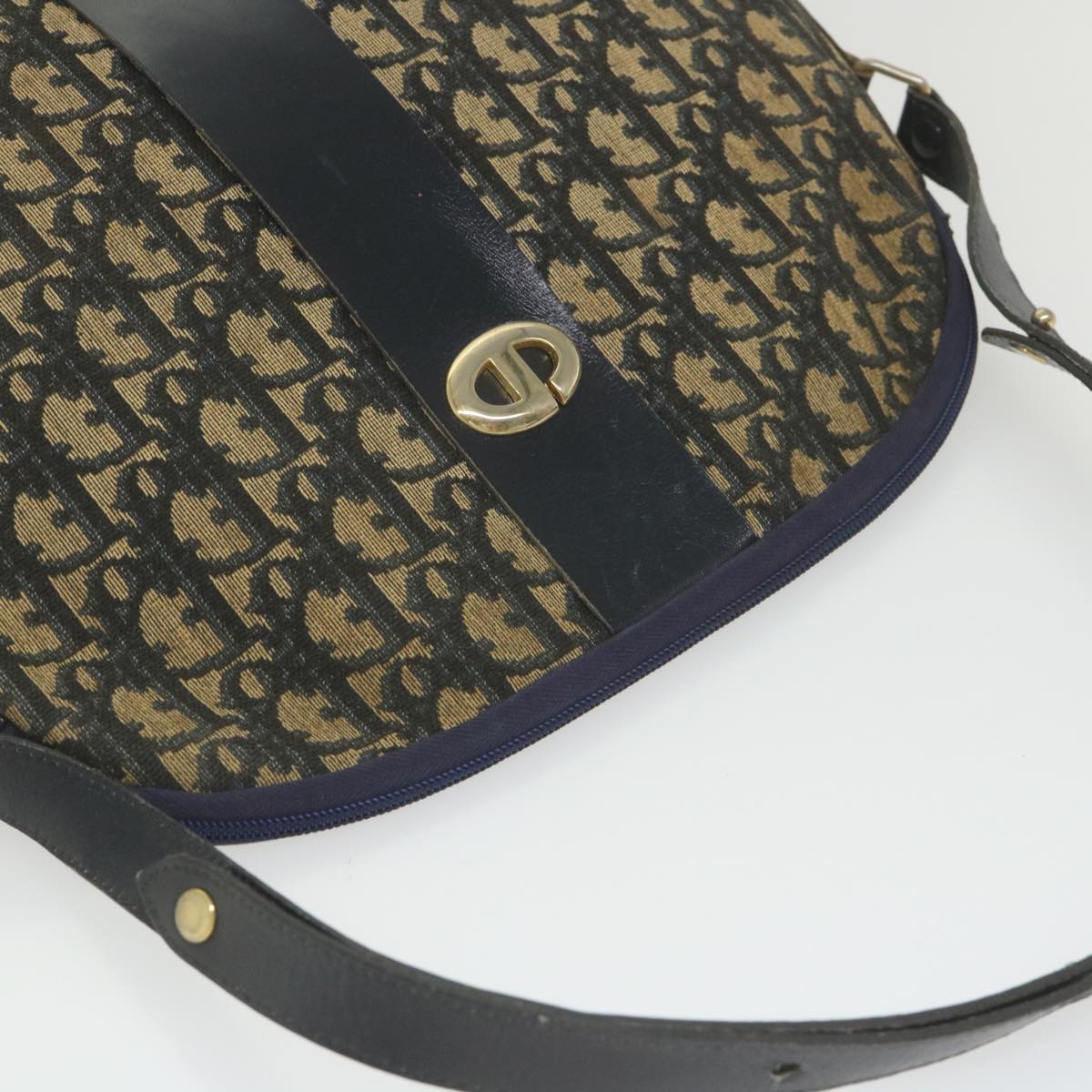 Christian Dior Trotter Canvas Shoulder Bag Navy Auth ar10701