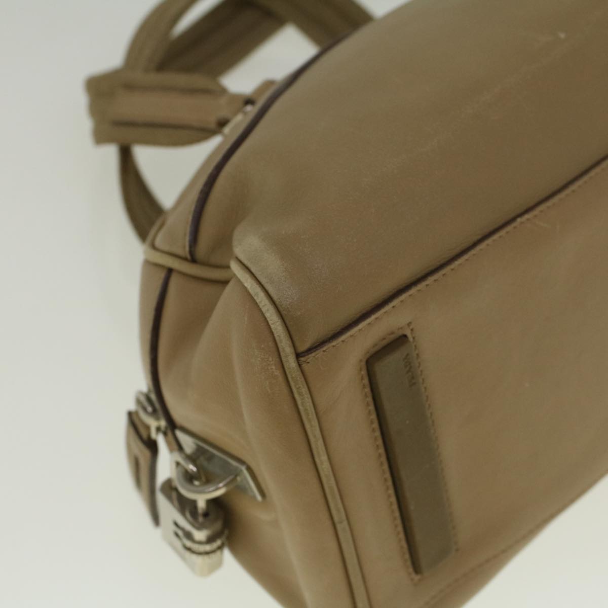 PRADA Hand Bag Leather Beige Auth ar10706