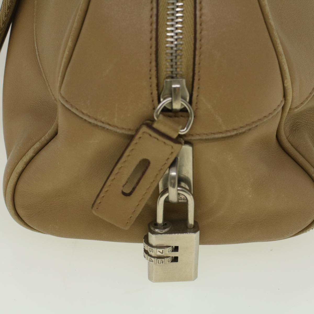 PRADA Hand Bag Leather Beige Auth ar10706