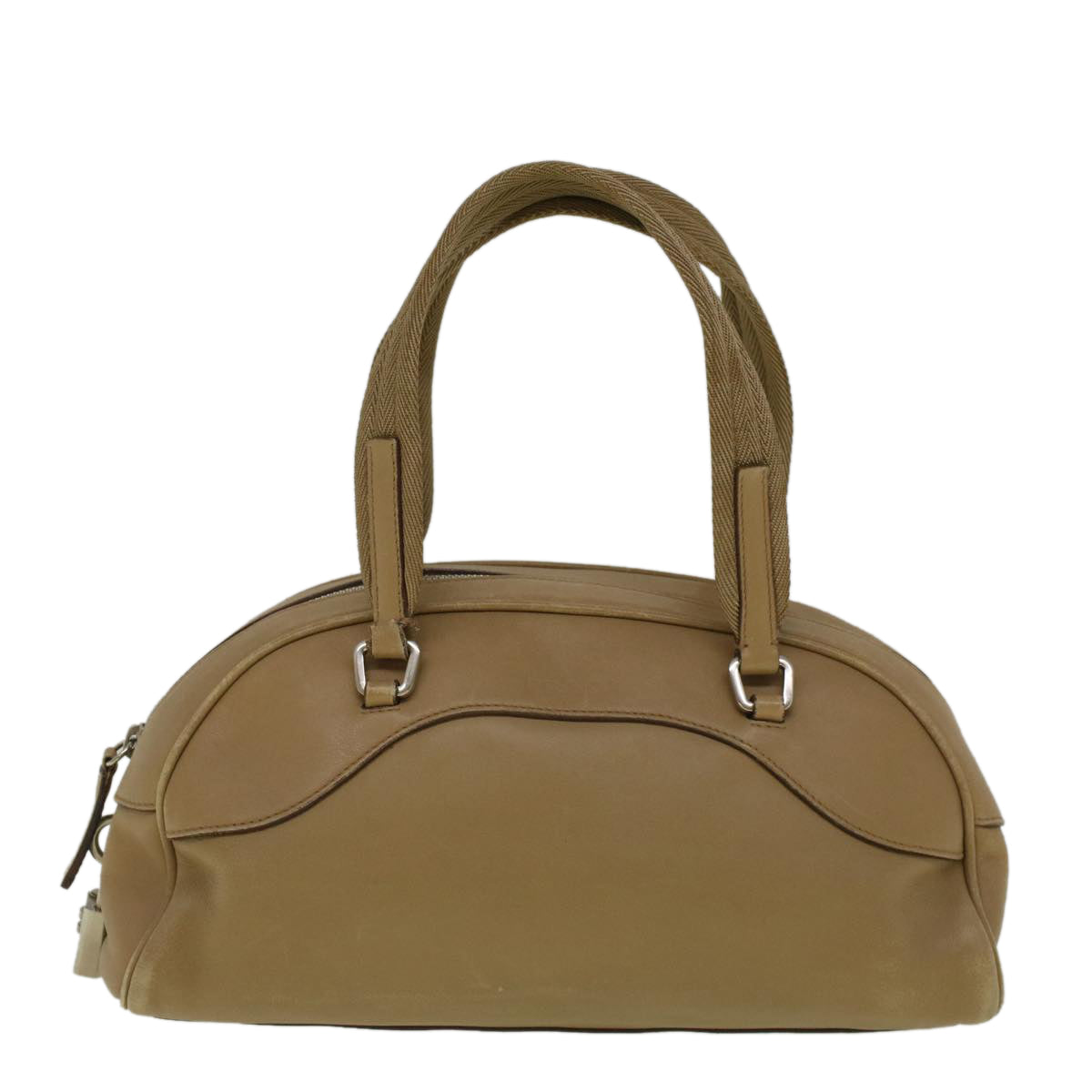 PRADA Hand Bag Leather Beige Auth ar10706