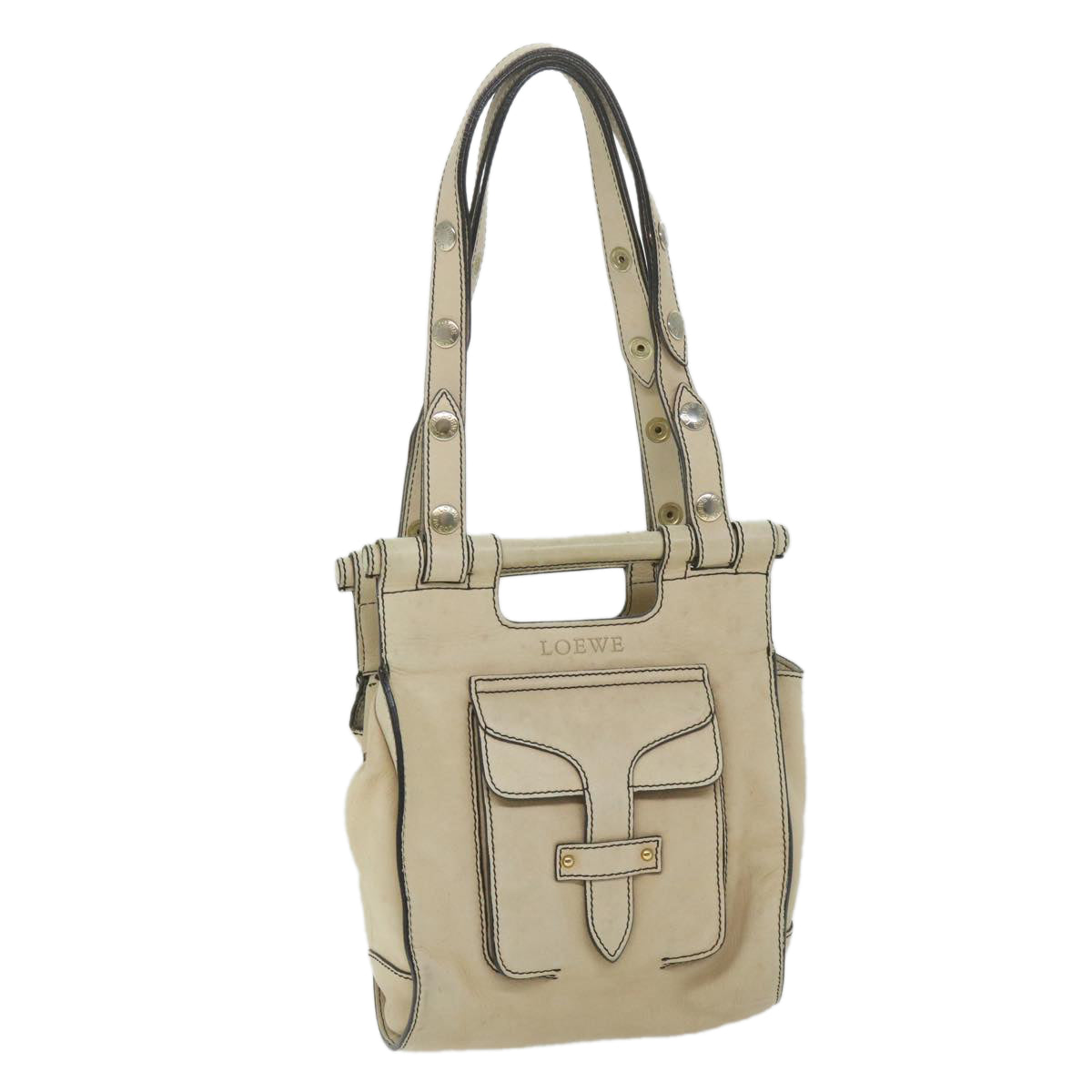 LOEWE Shoulder Bag Leather Beige Auth ar10717