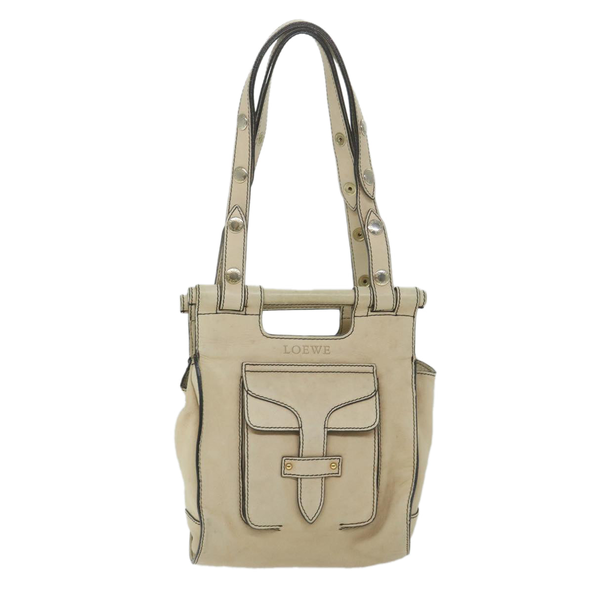 LOEWE Shoulder Bag Leather Beige Auth ar10717