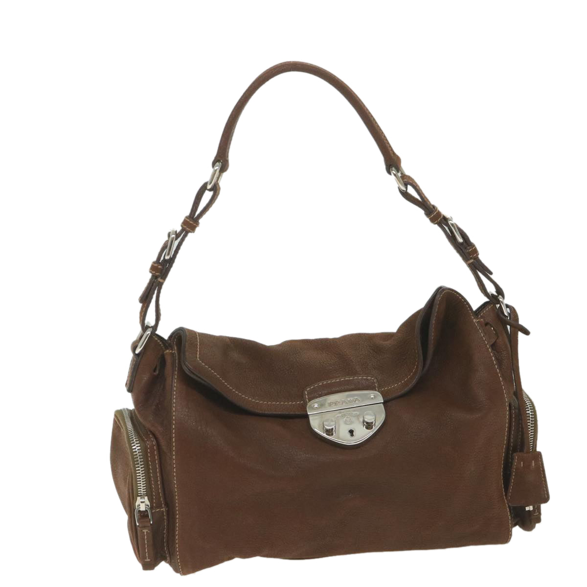 PRADA Shoulder Bag Leather Brown Auth ar10724