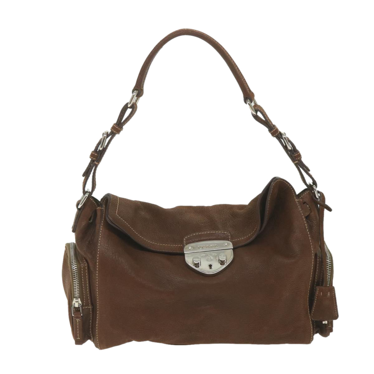 PRADA Shoulder Bag Leather Brown Auth ar10724