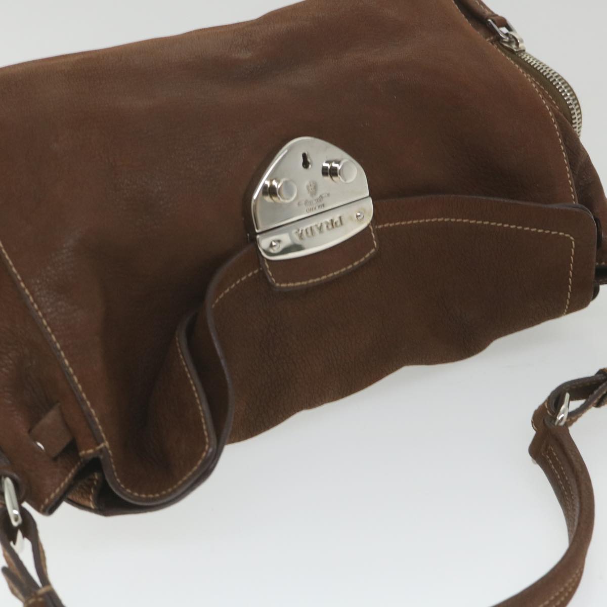 PRADA Shoulder Bag Leather Brown Auth ar10724