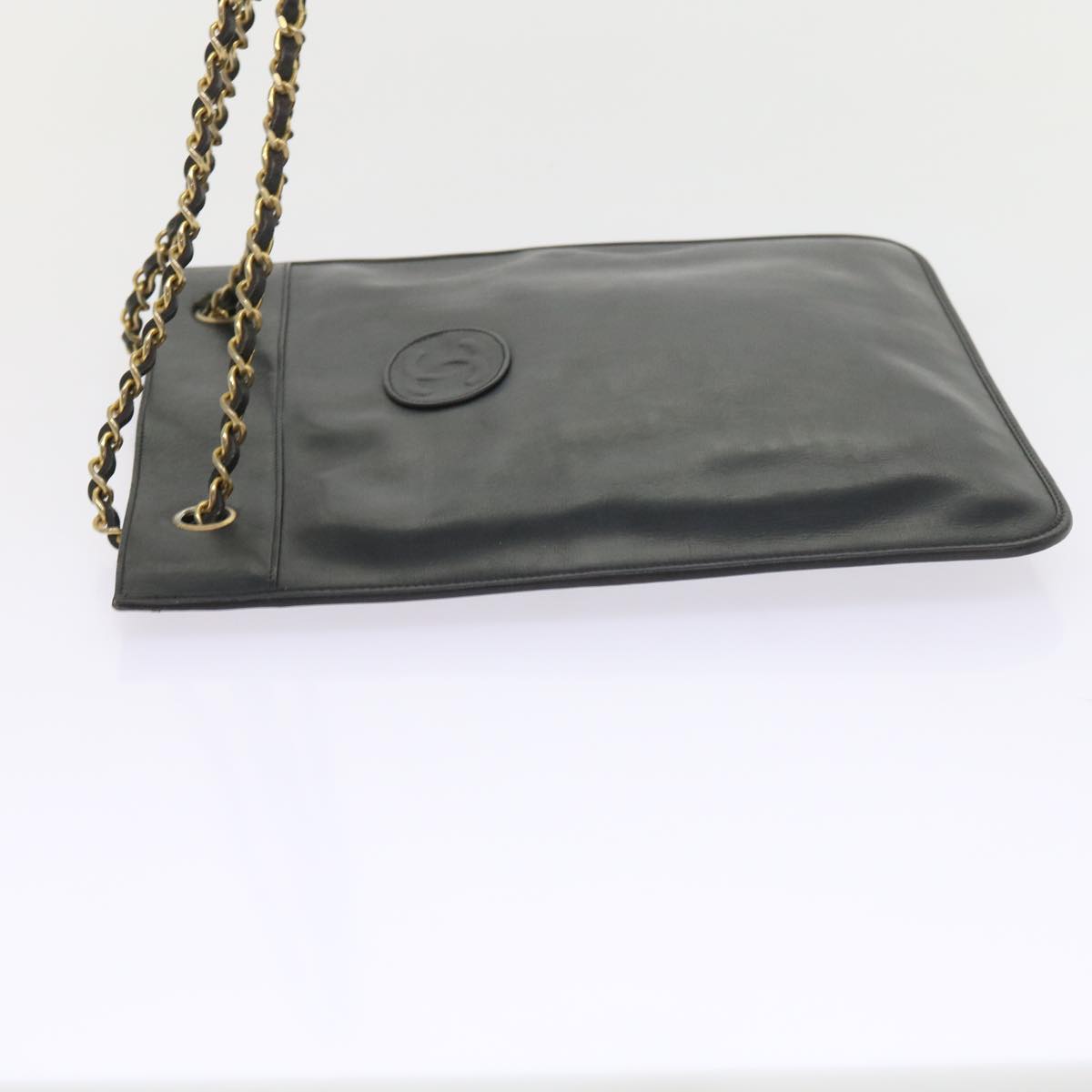 CHANEL COCO Mark Chain Shoulder Bag Leather Black CC Auth ar10728