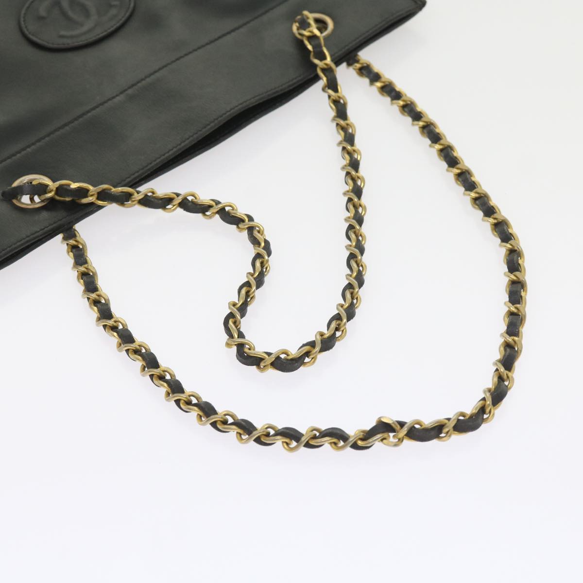 CHANEL COCO Mark Chain Shoulder Bag Leather Black CC Auth ar10728