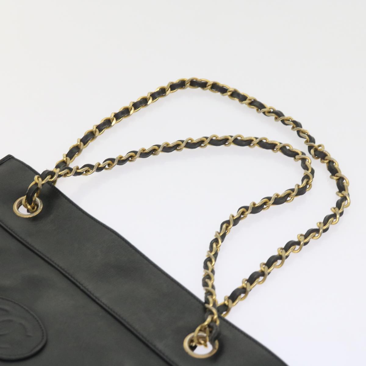 CHANEL COCO Mark Chain Shoulder Bag Leather Black CC Auth ar10728