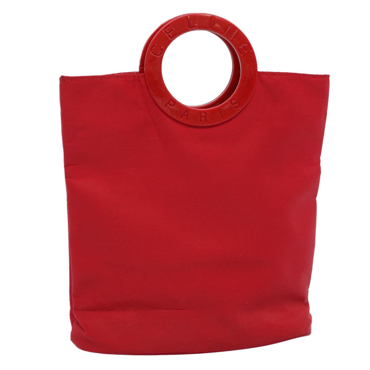 CELINE Circle Hand Bag Nylon Red Auth ar10732