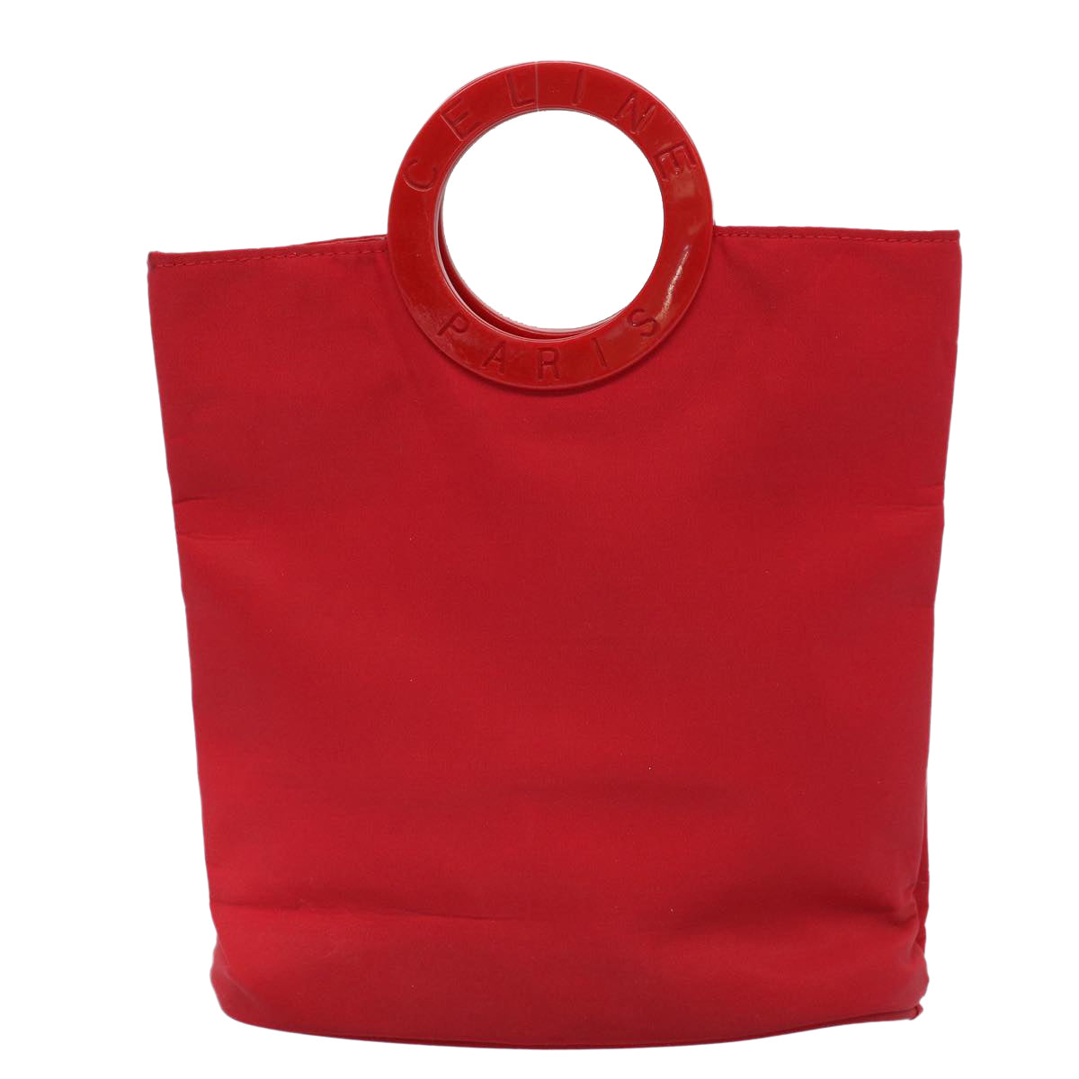 CELINE Circle Hand Bag Nylon Red Auth ar10732