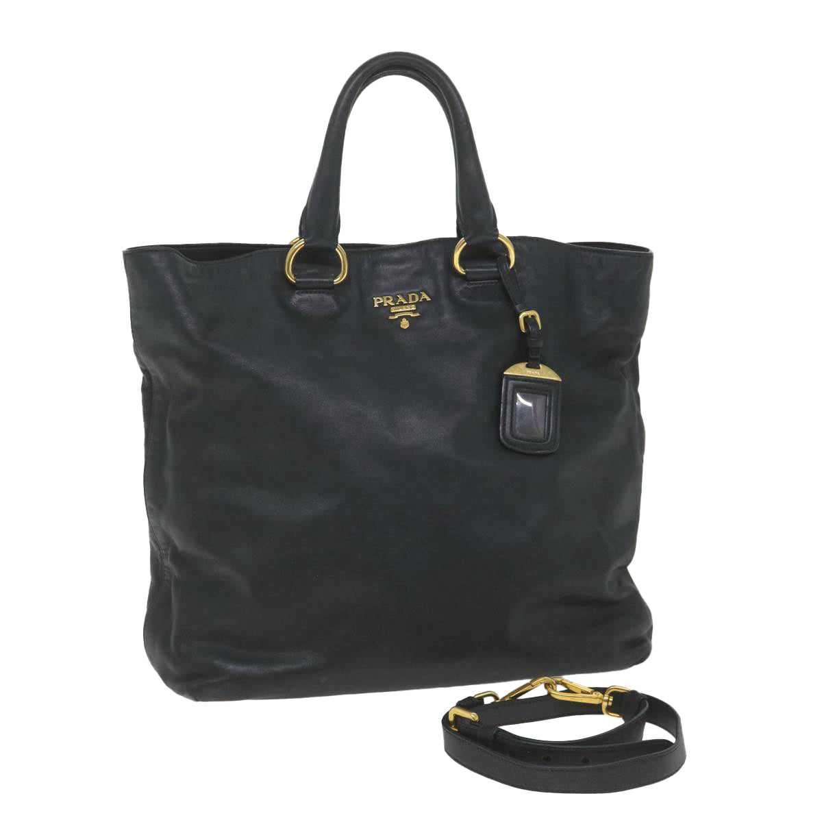 PRADA Tote Bag Leather 2way Black Auth ar10735