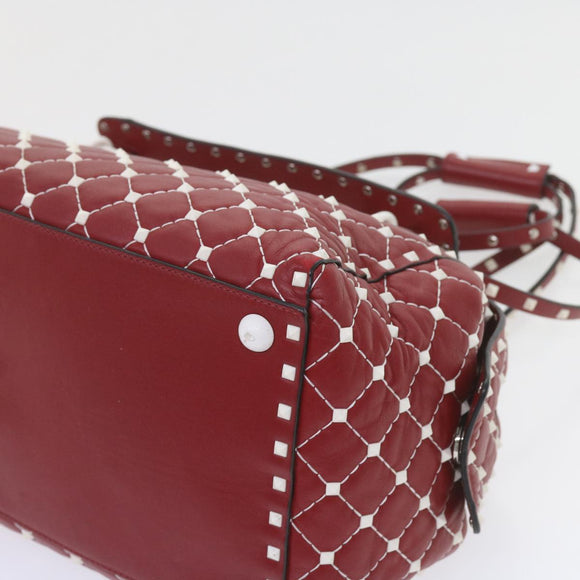 VALENTINO Rock studs Shoulder Bag Lamb Skin Red White Auth ar10772