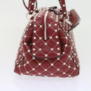 VALENTINO Rock studs Shoulder Bag Lamb Skin Red White Auth ar10772-4