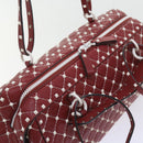 VALENTINO Rock studs Shoulder Bag Lamb Skin Red White Auth ar10772-6