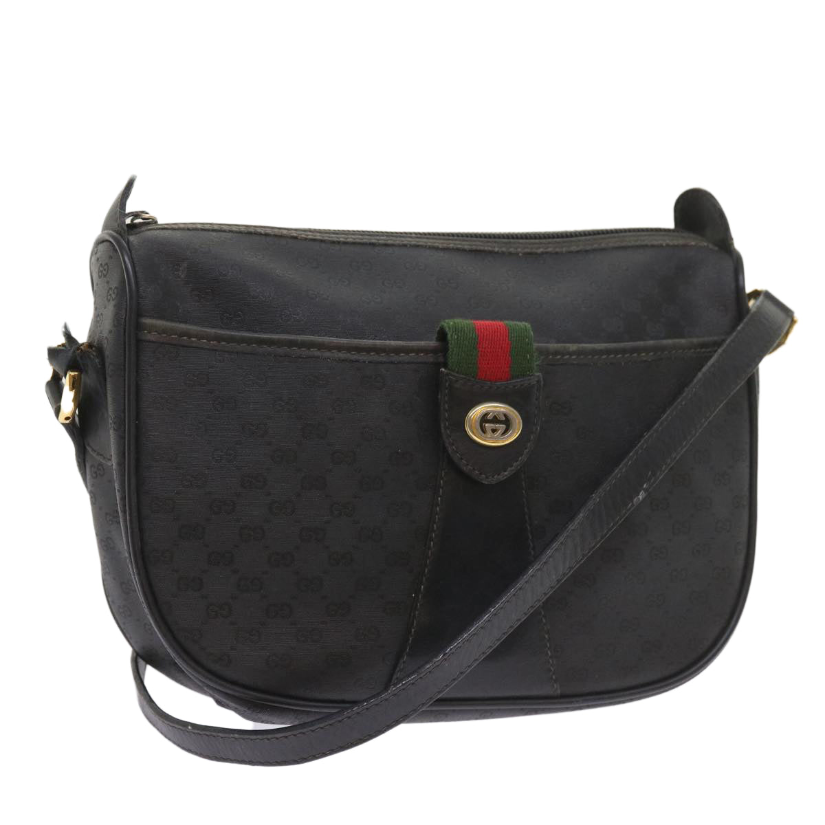 GUCCI Micro GG Canvas Web Sherry Line Bag Black 001 754 6177 Auth ar10783