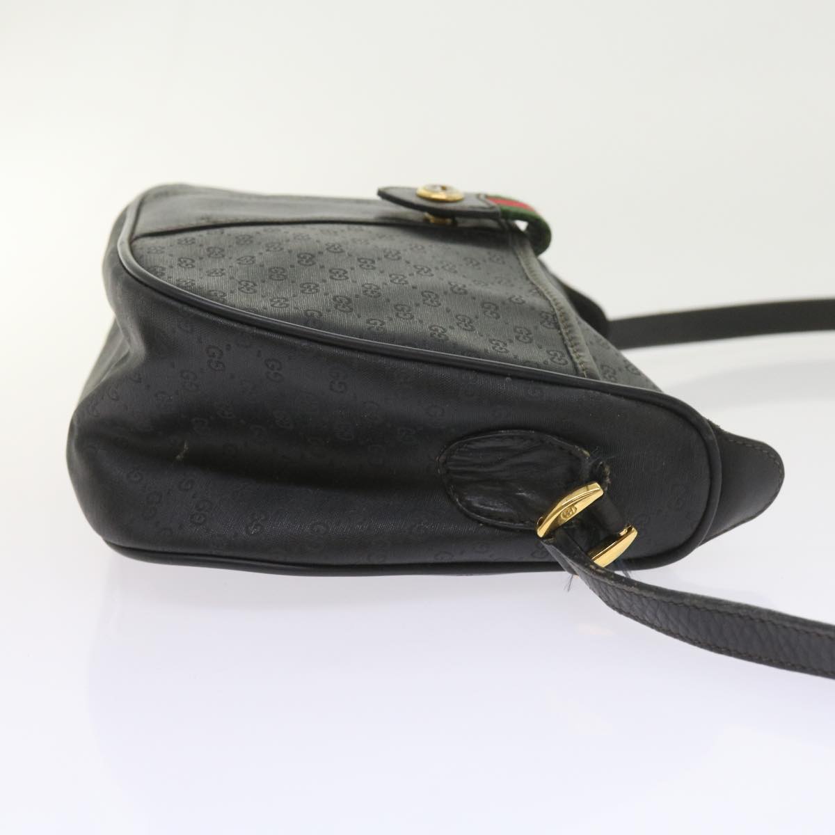 GUCCI Micro GG Canvas Web Sherry Line Bag Black 001 754 6177 Auth ar10783