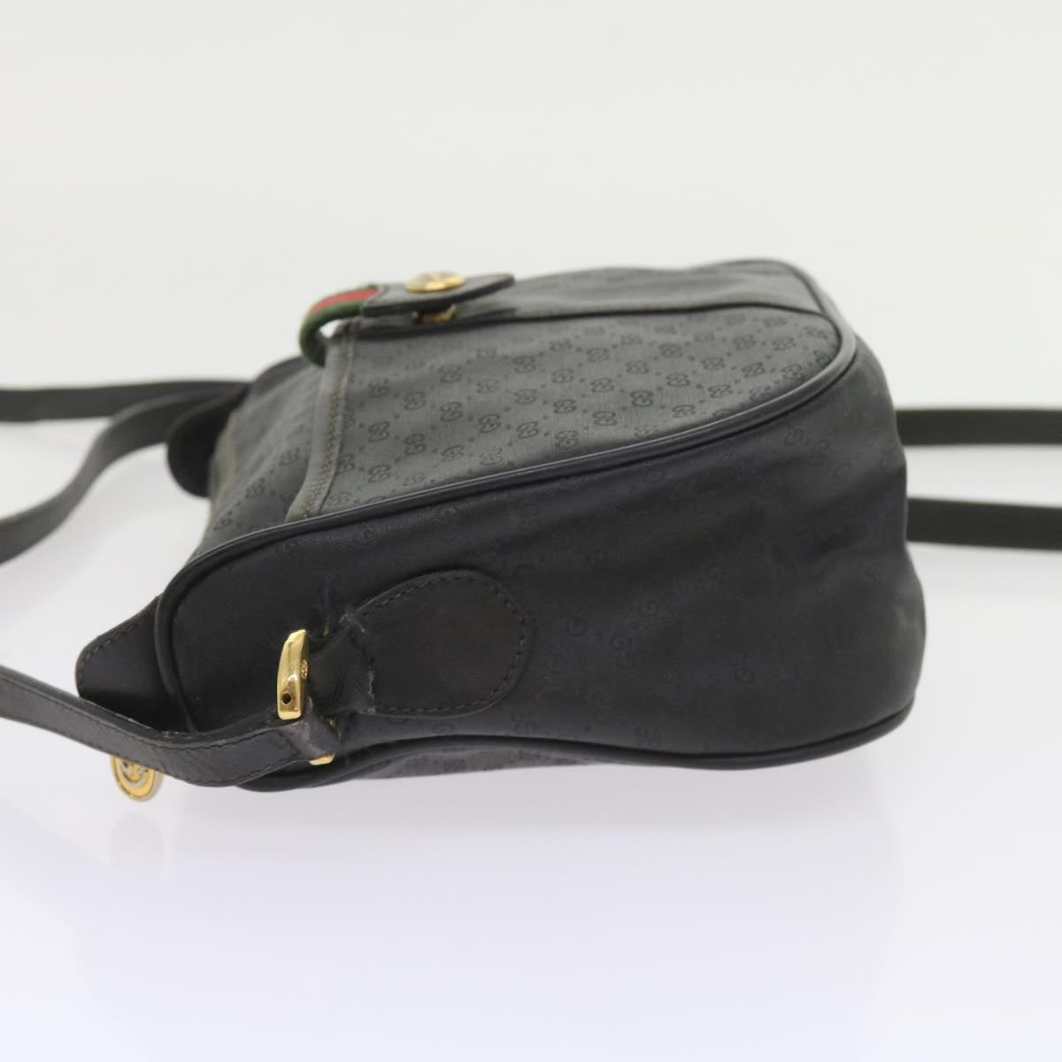 GUCCI Micro GG Canvas Web Sherry Line Bag Black 001 754 6177 Auth ar10783