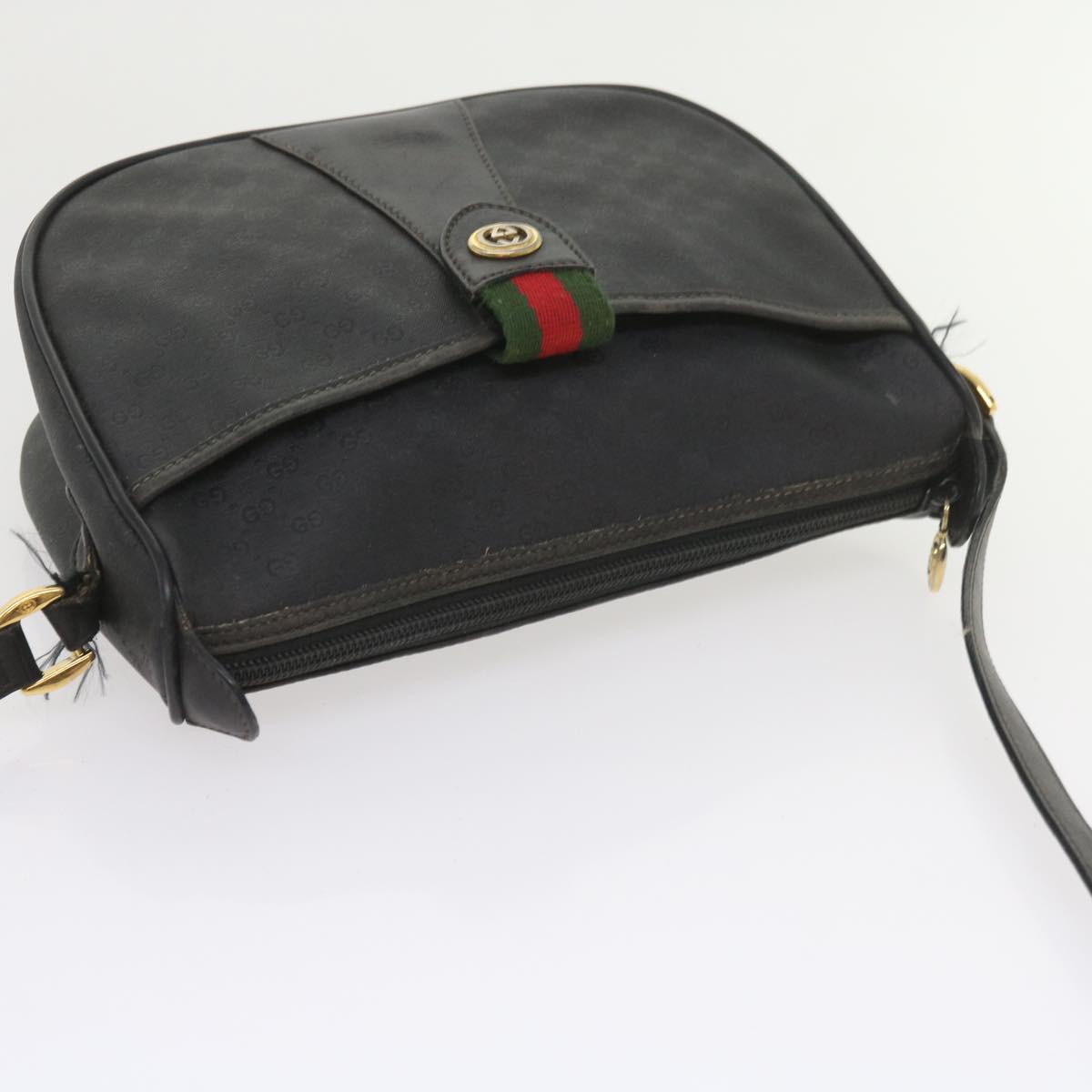 GUCCI Micro GG Canvas Web Sherry Line Bag Black 001 754 6177 Auth ar10783