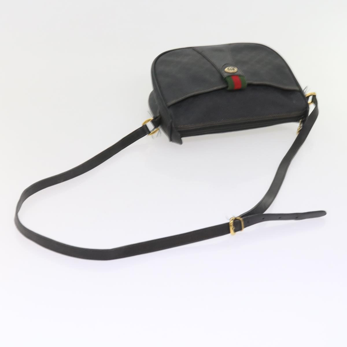 GUCCI Micro GG Canvas Web Sherry Line Bag Black 001 754 6177 Auth ar10783