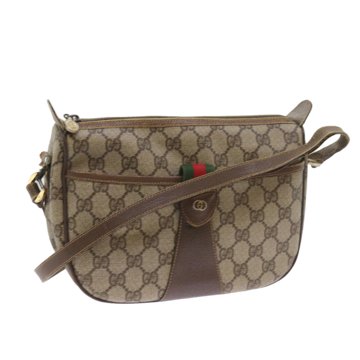 GUCCI GG Supreme Web Sherry Line Bag Beige Red 001 123 6177 023 Auth ar10784