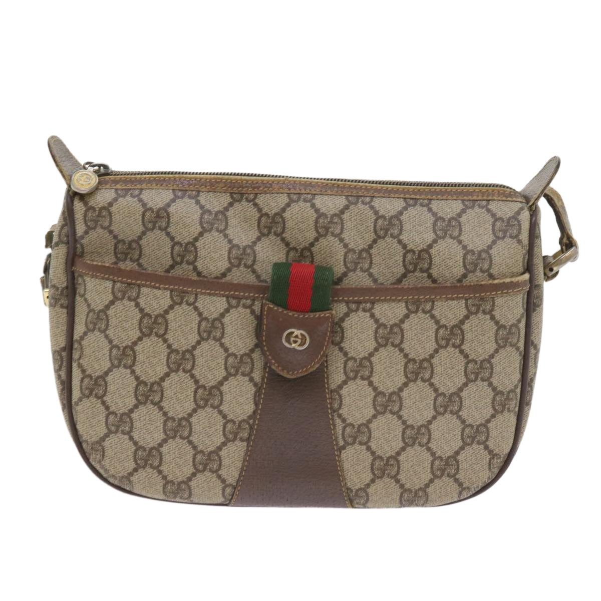 GUCCI GG Supreme Web Sherry Line Bag Beige Red 001 123 6177 023 Auth ar10784