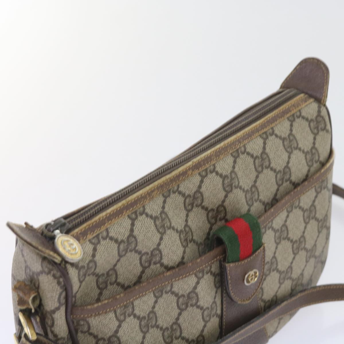 GUCCI GG Supreme Web Sherry Line Bag Beige Red 001 123 6177 023 Auth ar10784