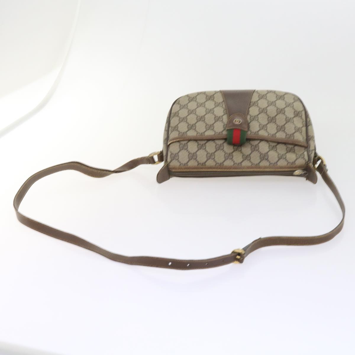 GUCCI GG Supreme Web Sherry Line Bag Beige Red 001 123 6177 023 Auth ar10784