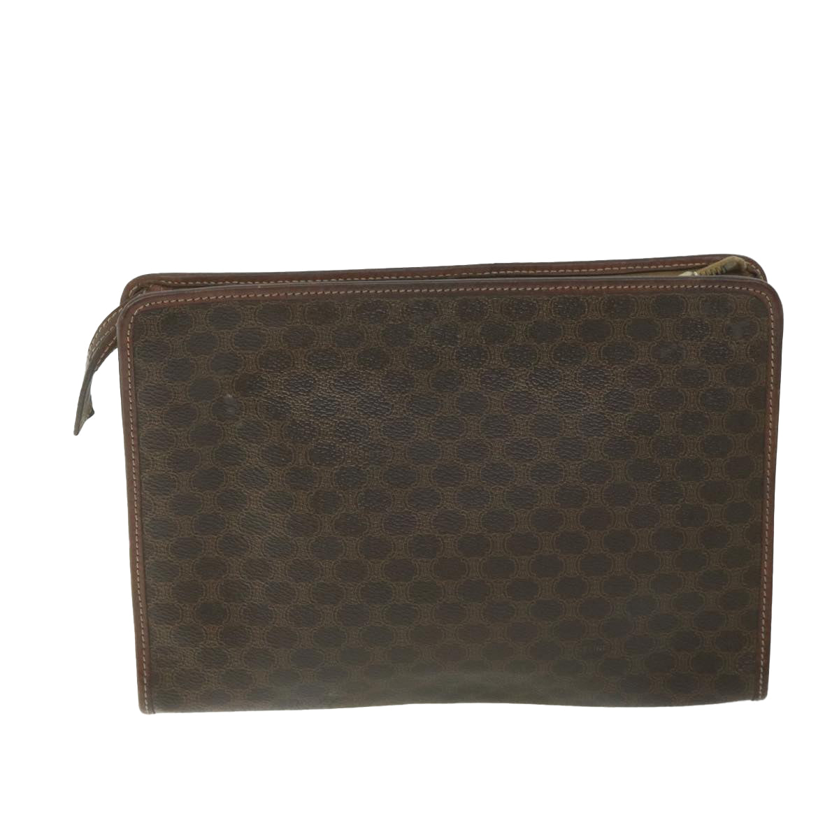 CELINE Macadam Canvas Clutch Bag PVC Leather 2Set Brown Auth ar10787