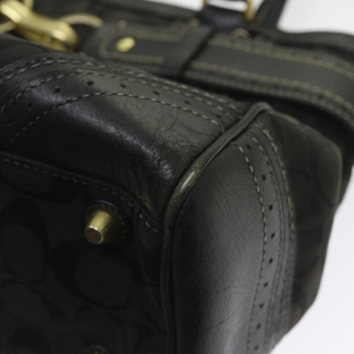 Coach Signature Shoulder Bag Canvas Leather 5Set Navy Black beige Auth ar10798