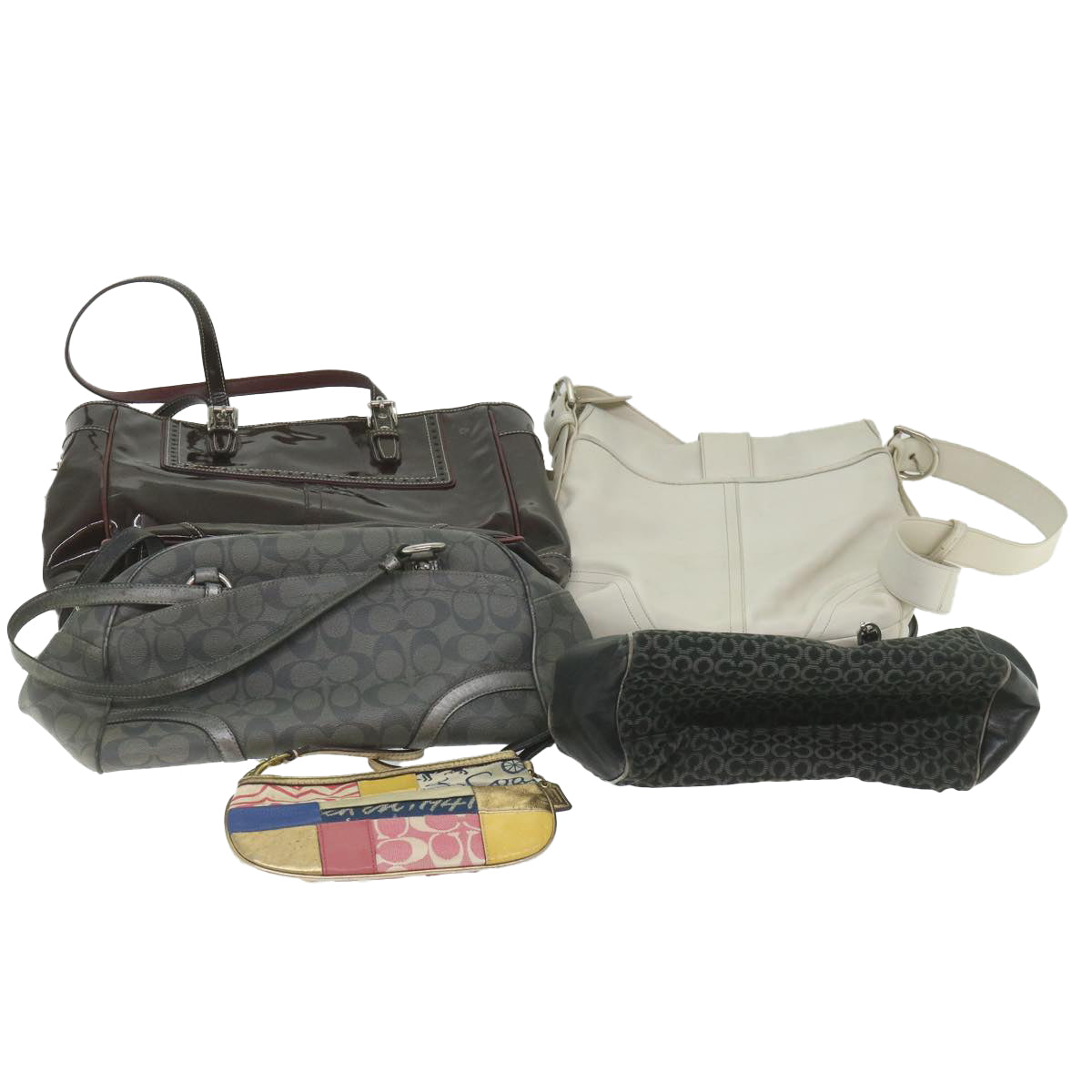Coach Signature Shoulder Bag Canvas Leather 5Set Gray Black white Auth ar10801 - 0